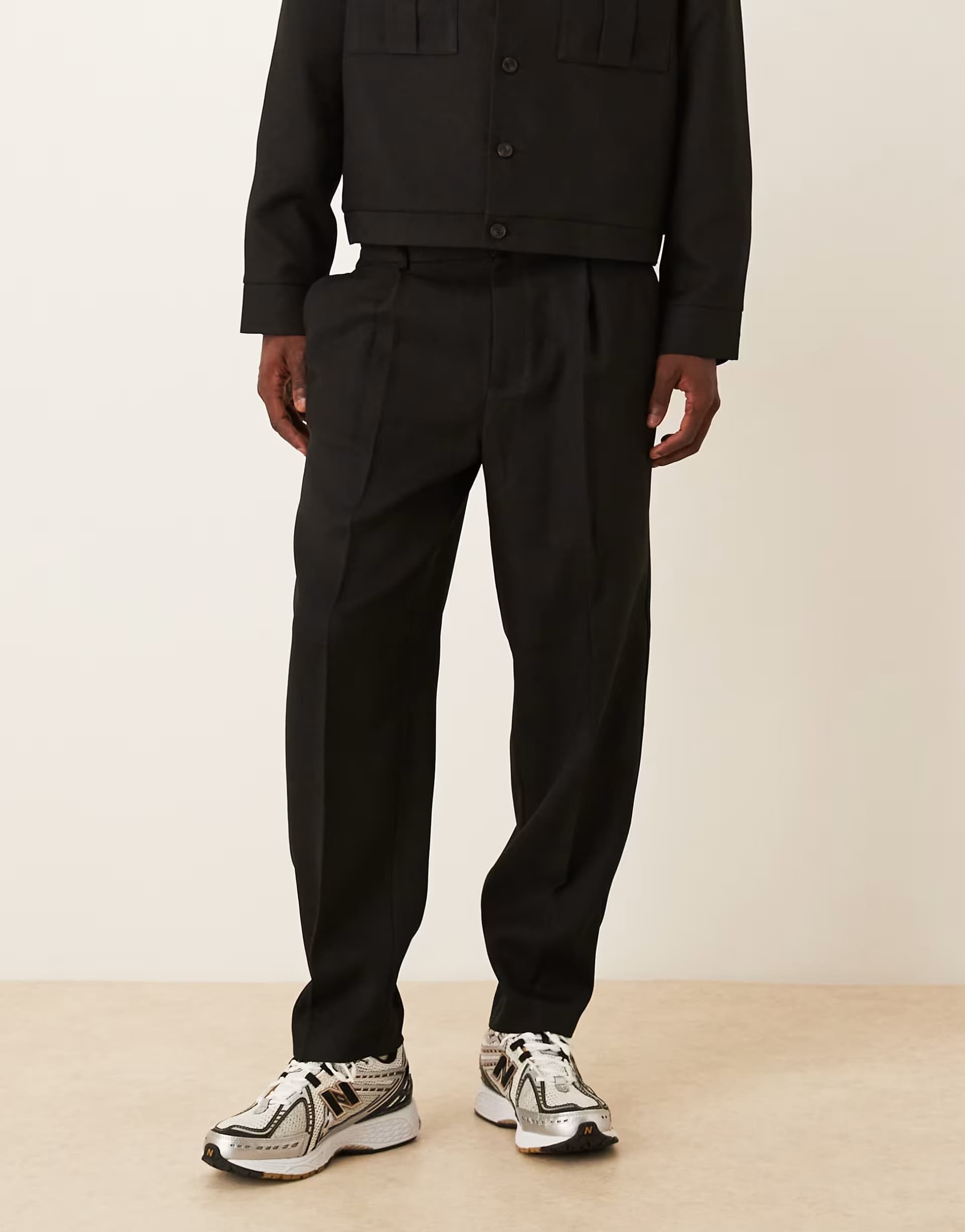 ASOS ASOS DESIGN oversized tapered tailored co-ord trouser with 1/4 elasticated waist in black
