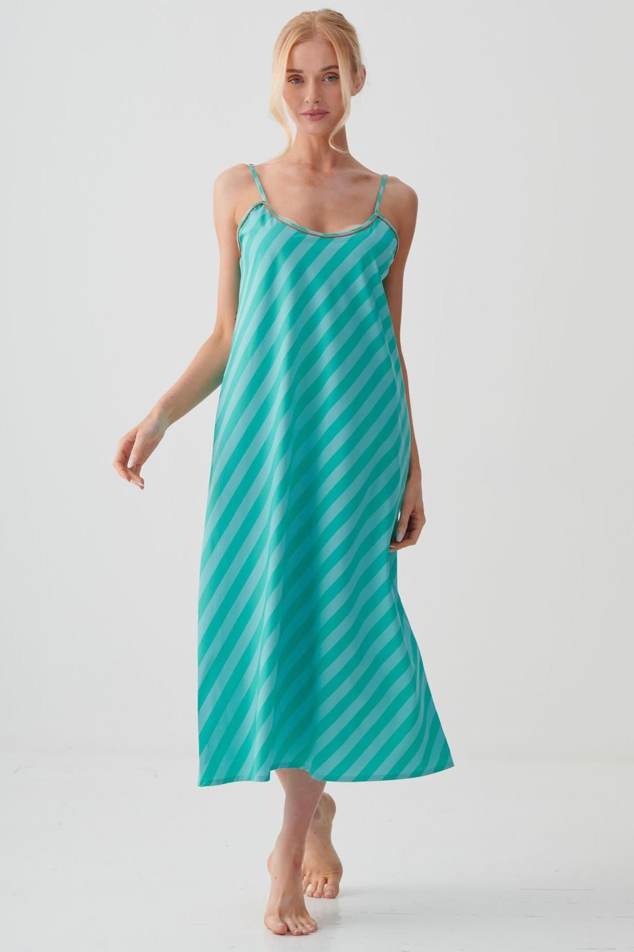 British Boxers British Boxers Women's "New York Turquoise Stripe" Crisp Cotton Strappy Nightdress