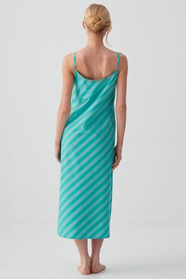 British Boxers British Boxers Women's "New York Turquoise Stripe" Crisp Cotton Strappy Nightdress - 3