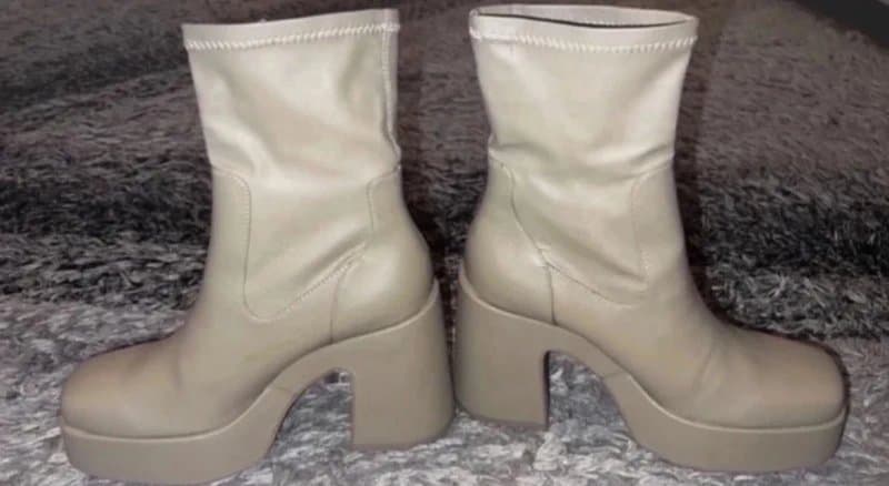 Pull & Bear Pull&Bear faux leather super platform boot in beige