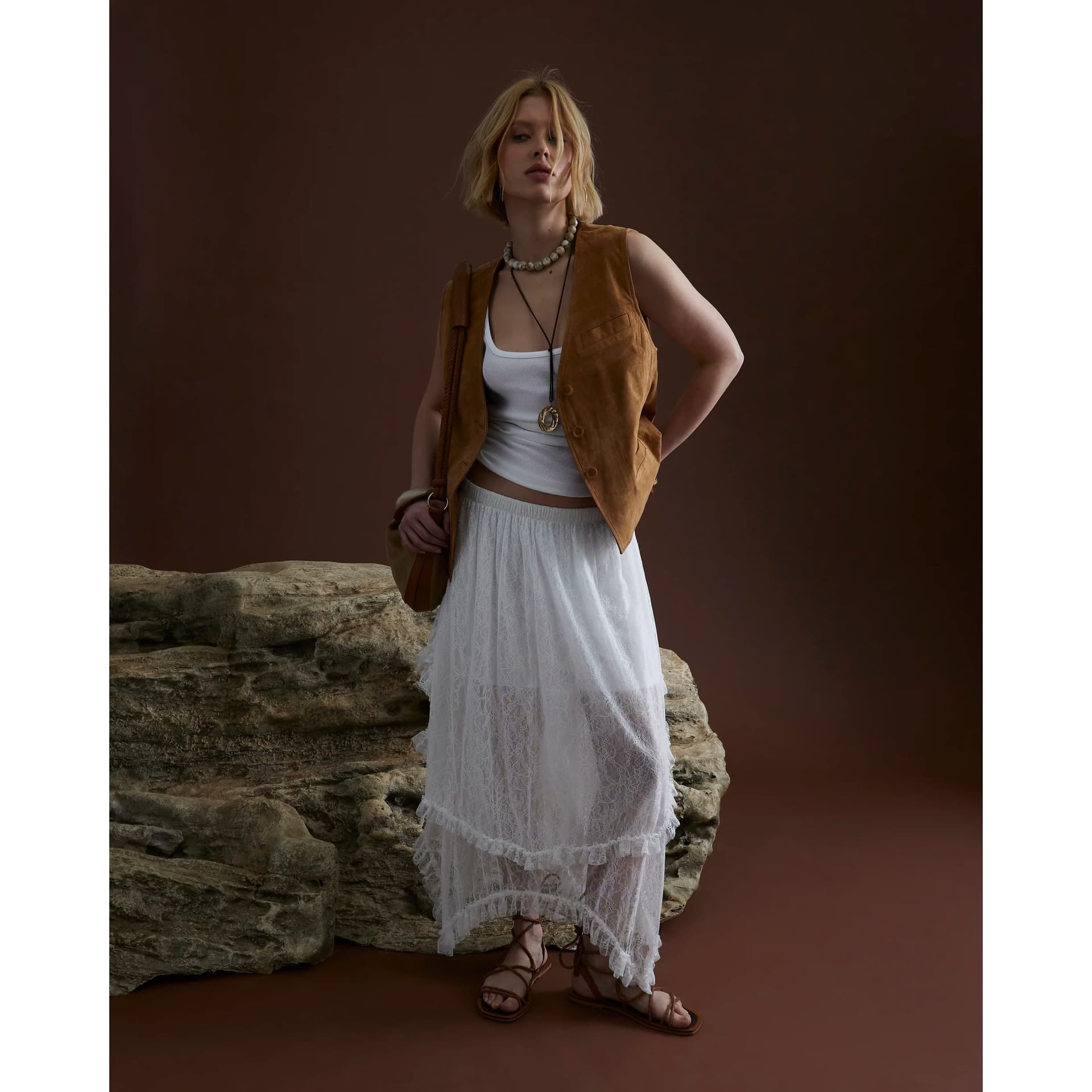 River Island River Island Womens White Lace Maxi Skirt