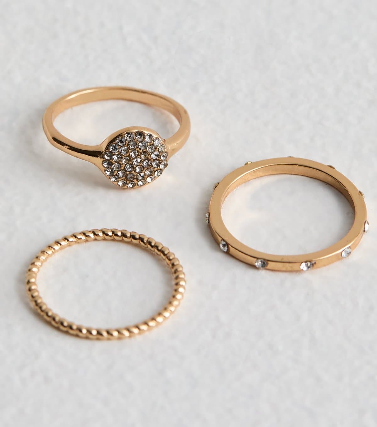 New Look 3 Pack Gold Tone Diamante Stacking Rings New Look