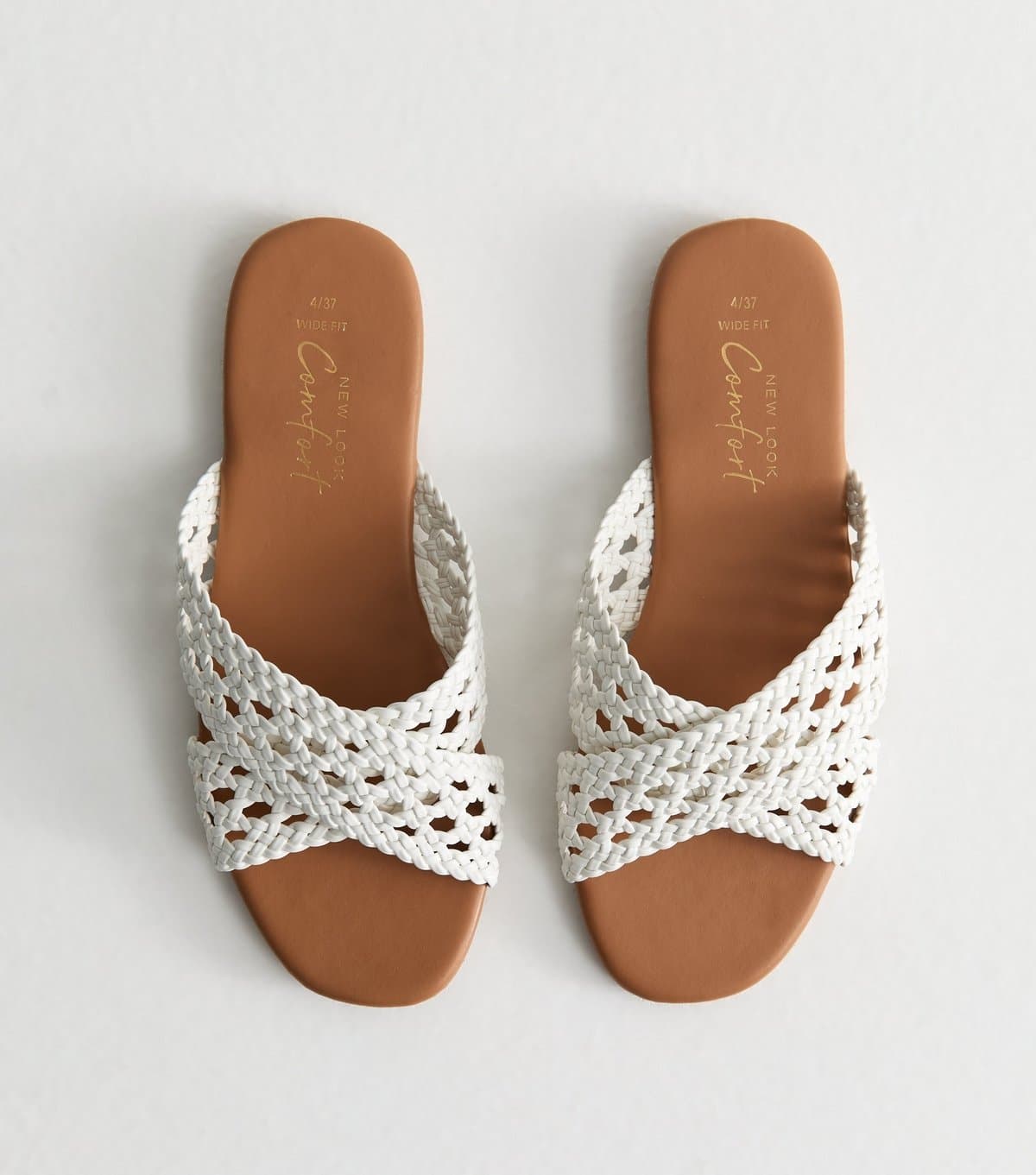 New Look Women's Wide Fit White Woven Strap Mule Sandals Vegan New Look