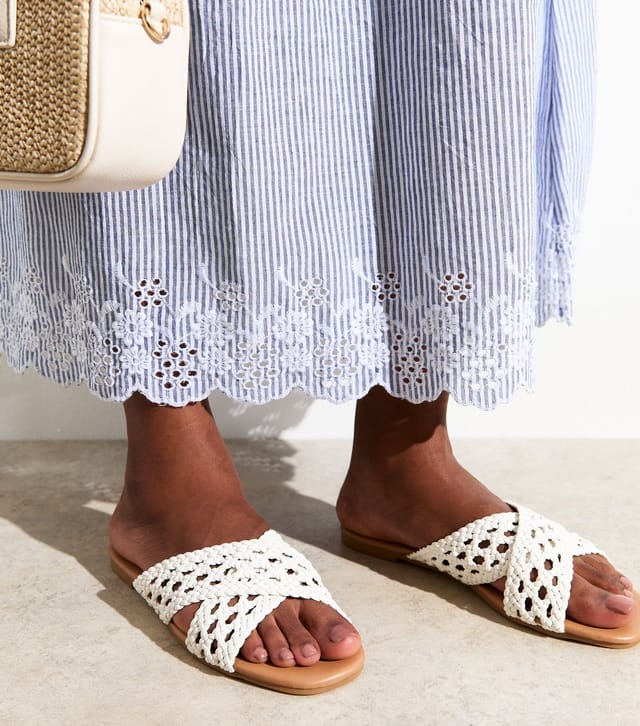 New Look Women's Wide Fit White Woven Strap Mule Sandals Vegan New Look - 2