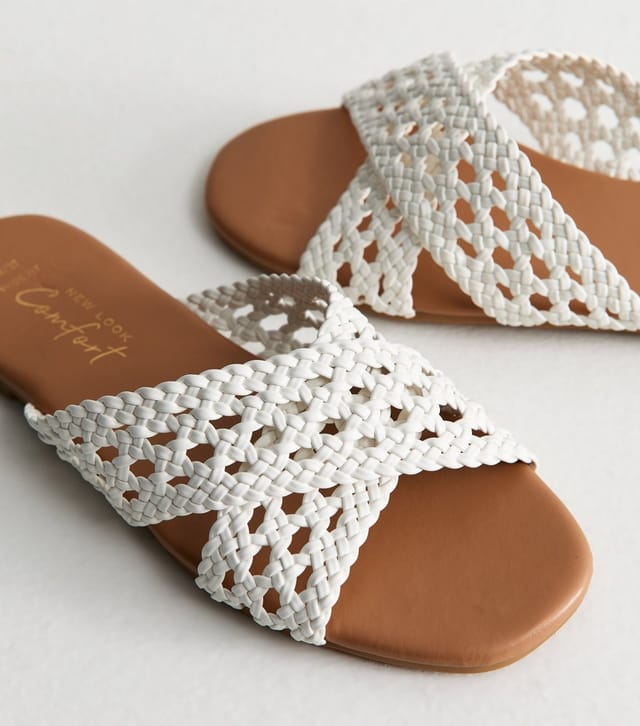 New Look Women's Wide Fit White Woven Strap Mule Sandals Vegan New Look - 3