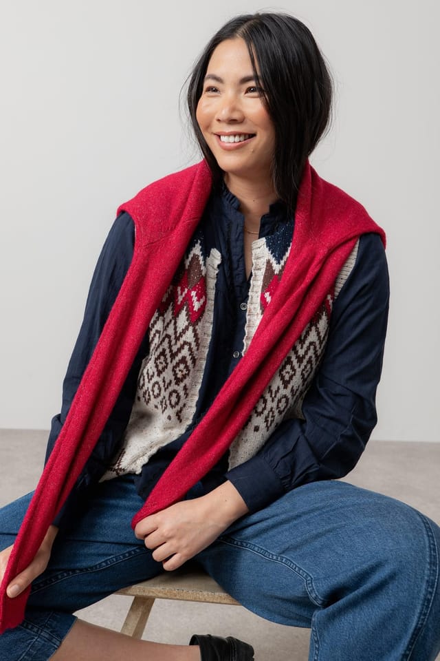 Lily & Me Lily & Me Women's Suvi Knitted Cotton Blend Fair Isle Waistcoat in Chocolate - 3