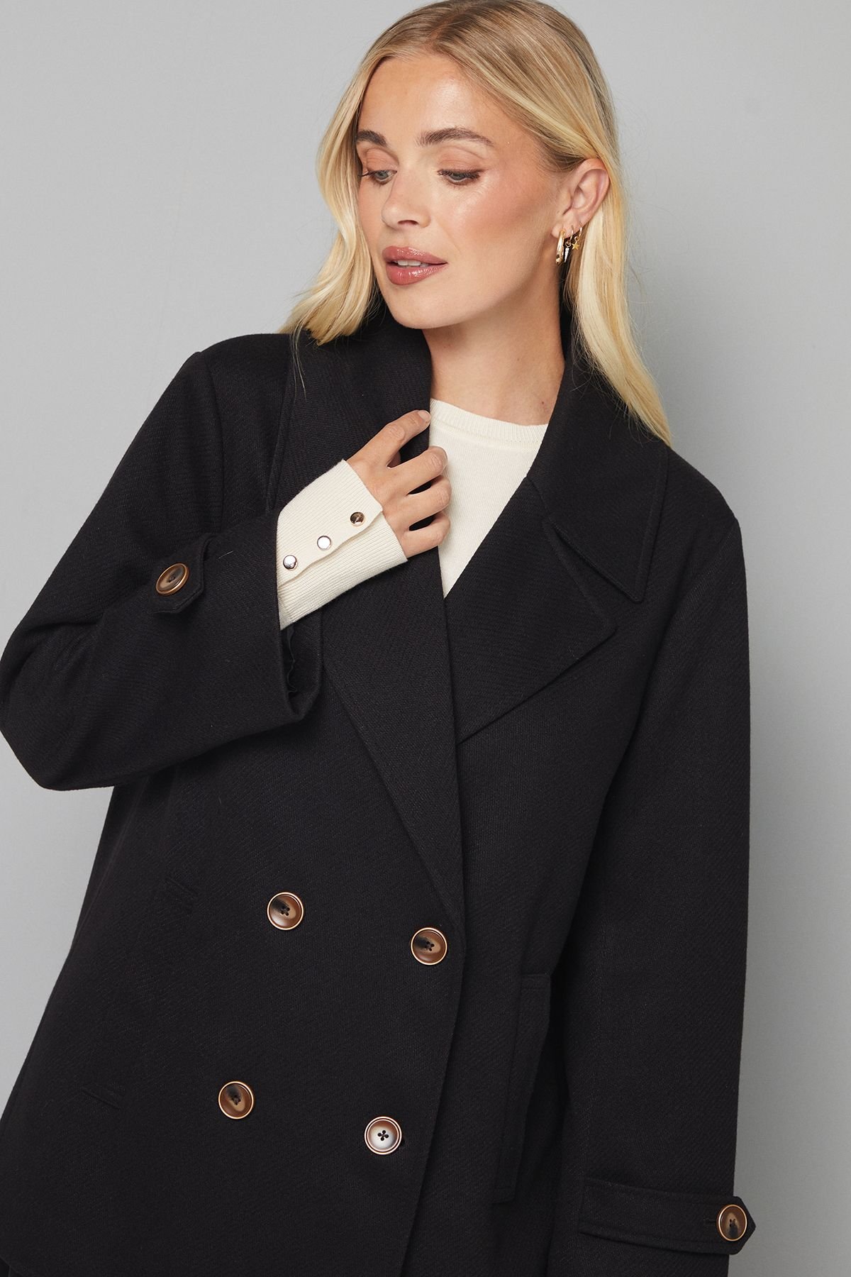 Wallis Wallis Women's Petite Mid Length Double Breasted Coat in Black - 4