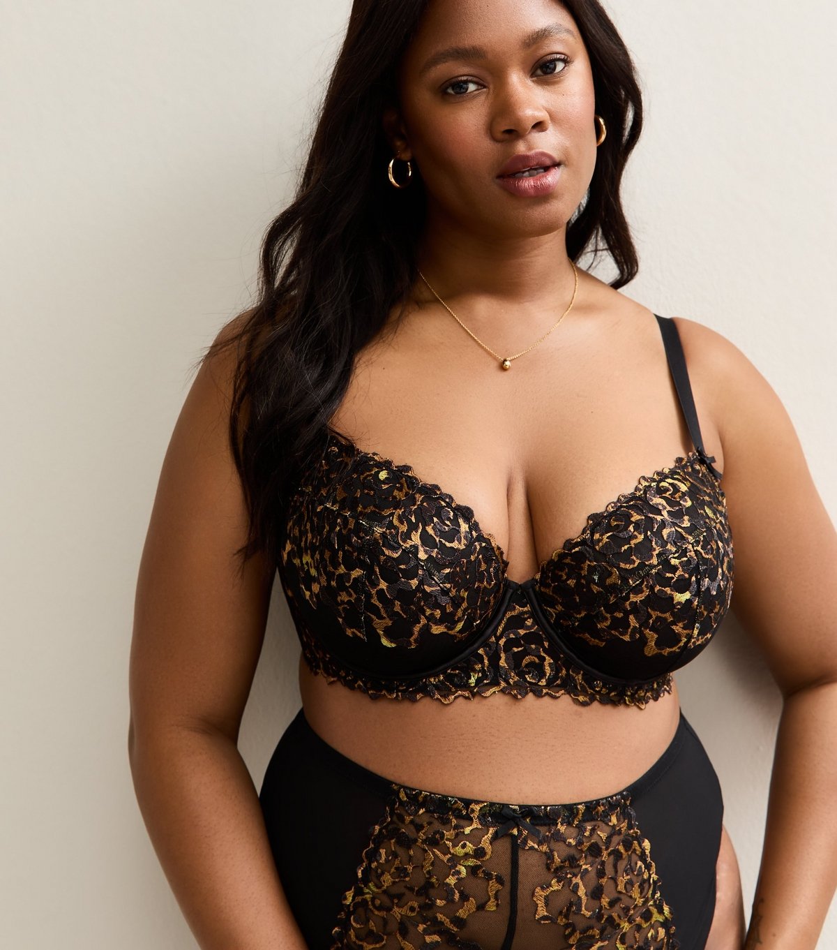 New Look Women's Plus Size Brown Leopard Print Non Padded Bra Curves New Look - 1