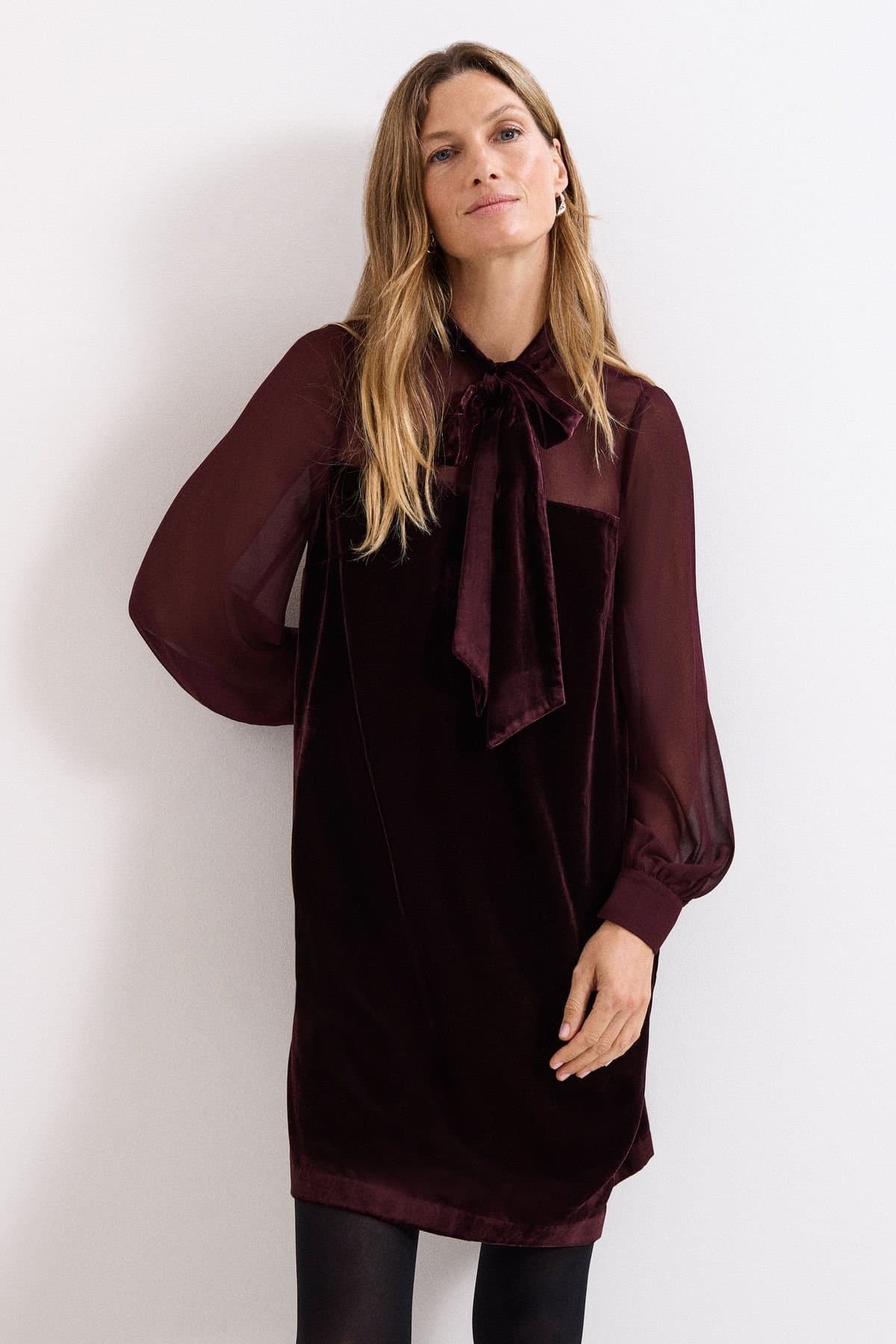 Phase Eight Phase Eight Wine Velvet Mini Dress with Bow Detail
