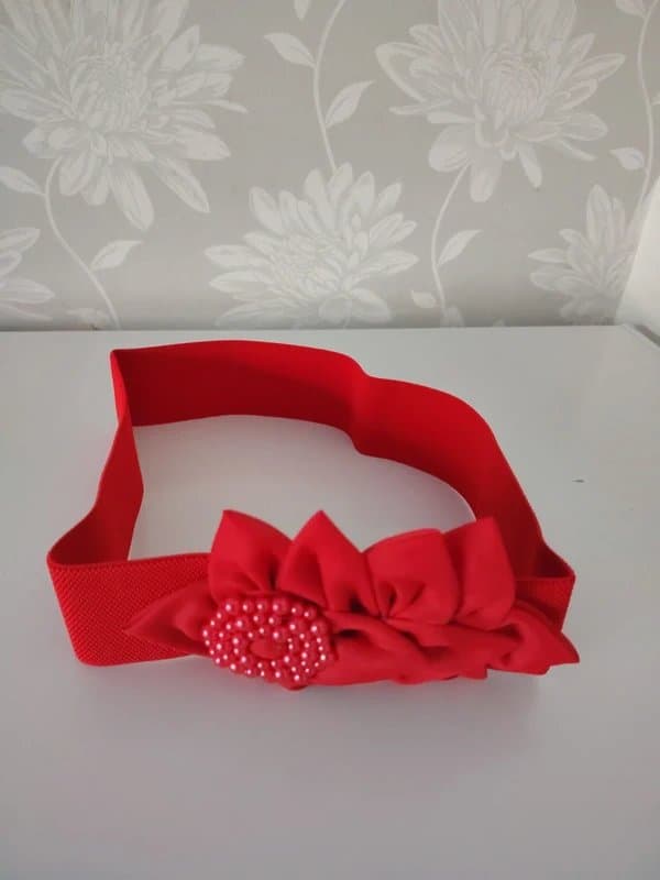 Accessories Elegant Red Stretch Waist Chic Belt with Statement 3D Flower Detail | Y2K Glam