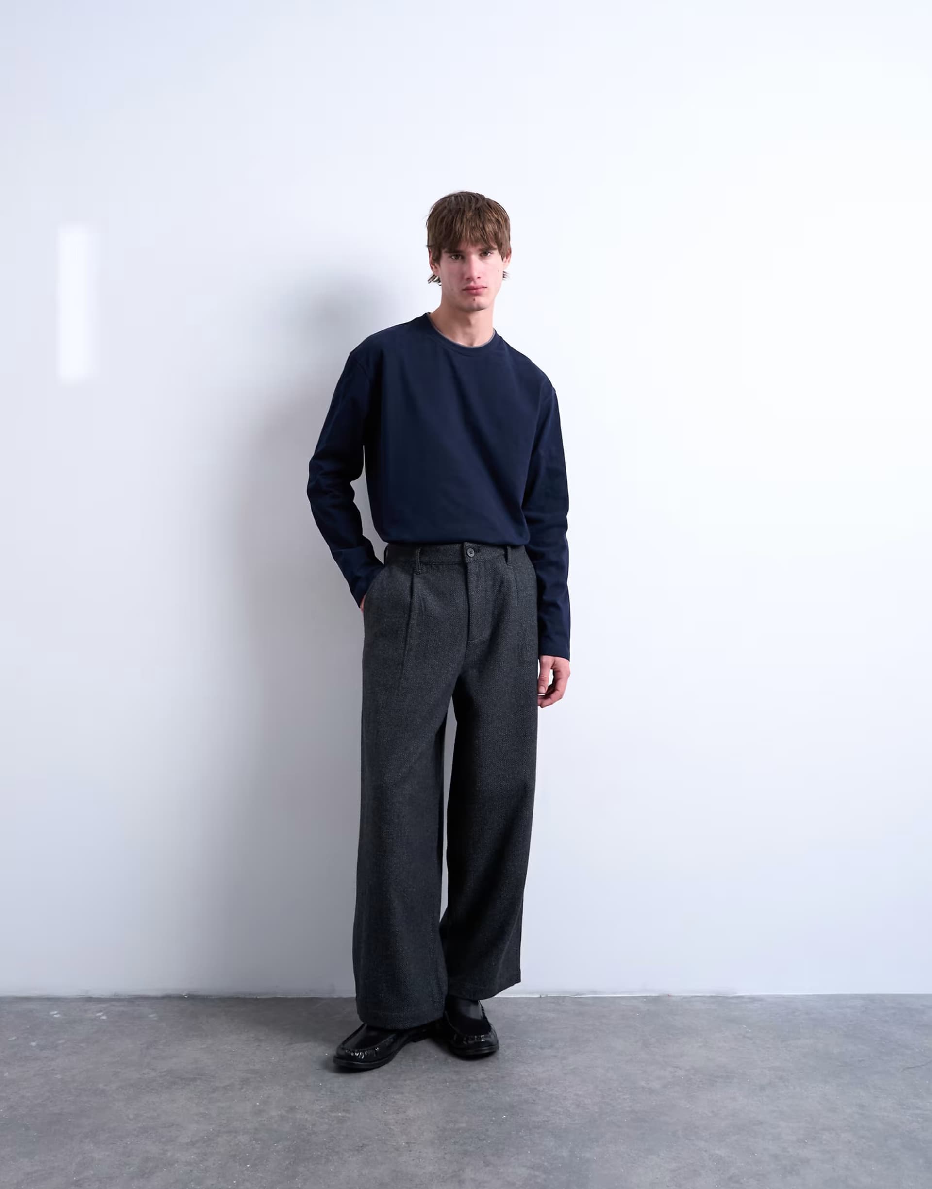 ASOS Topman barrel trousers in herringbone warm handle in grey
