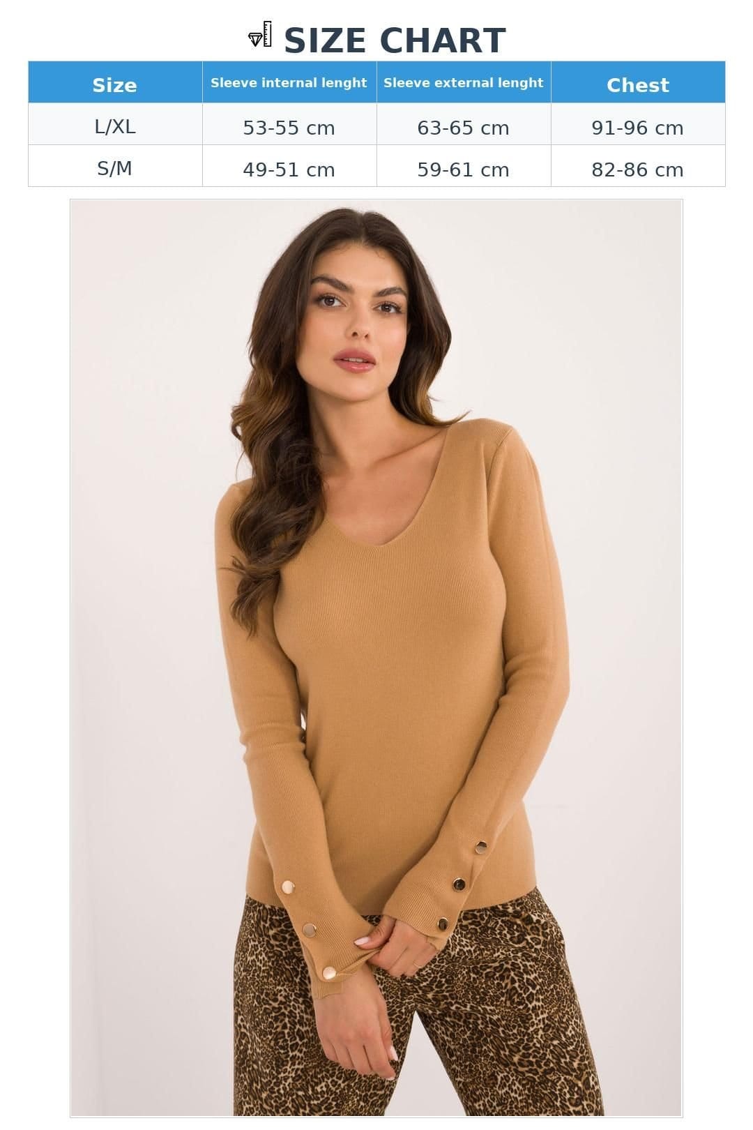 Love Lace Love Lace Women's V Neck Button Cuff Sweater Viscose Polyamide Blend in Brown - 4
