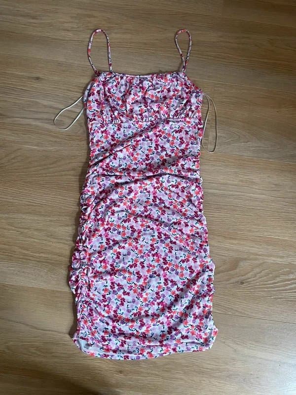 Bershka Ruched Floral Bodycon Dress