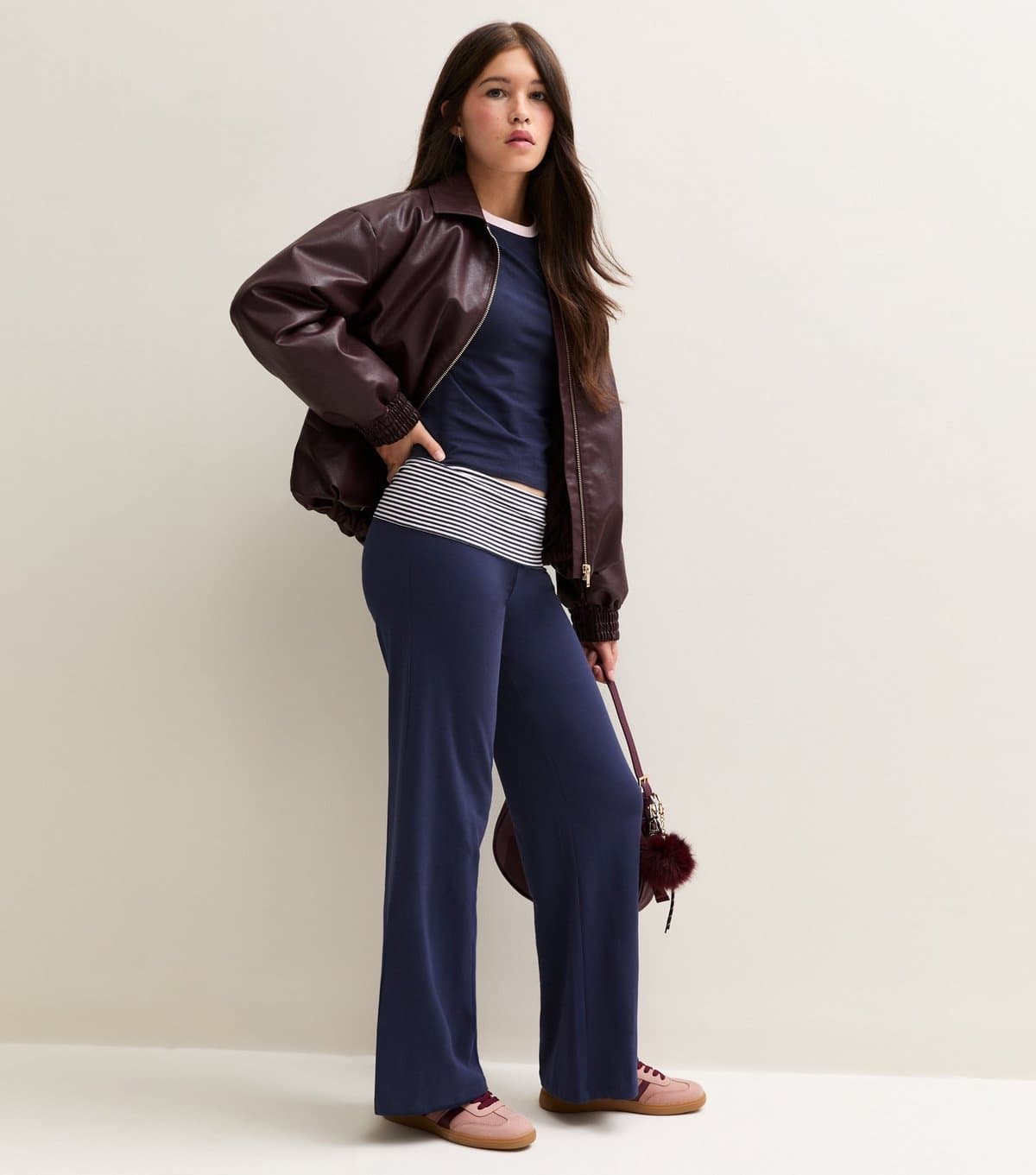New Look Girls' Blue Folded Waist Flared Jersey Leggings New Look