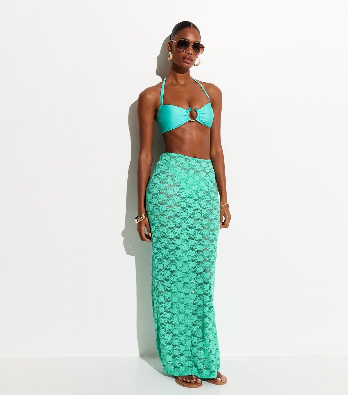 New Look Women's Turquoise Lace Column Beach Maxi Skirt New Look