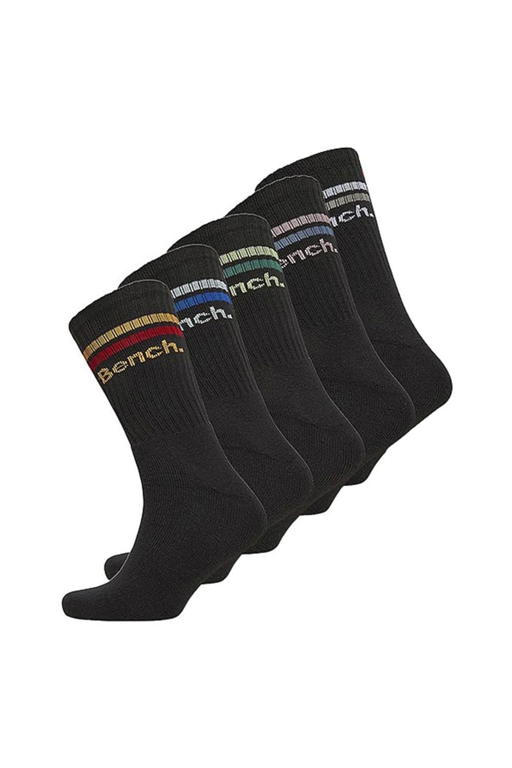 Bench Bench Men's 5 Pairs Crew Cotton Socks - Breathable Sport Athletic Socks in Black