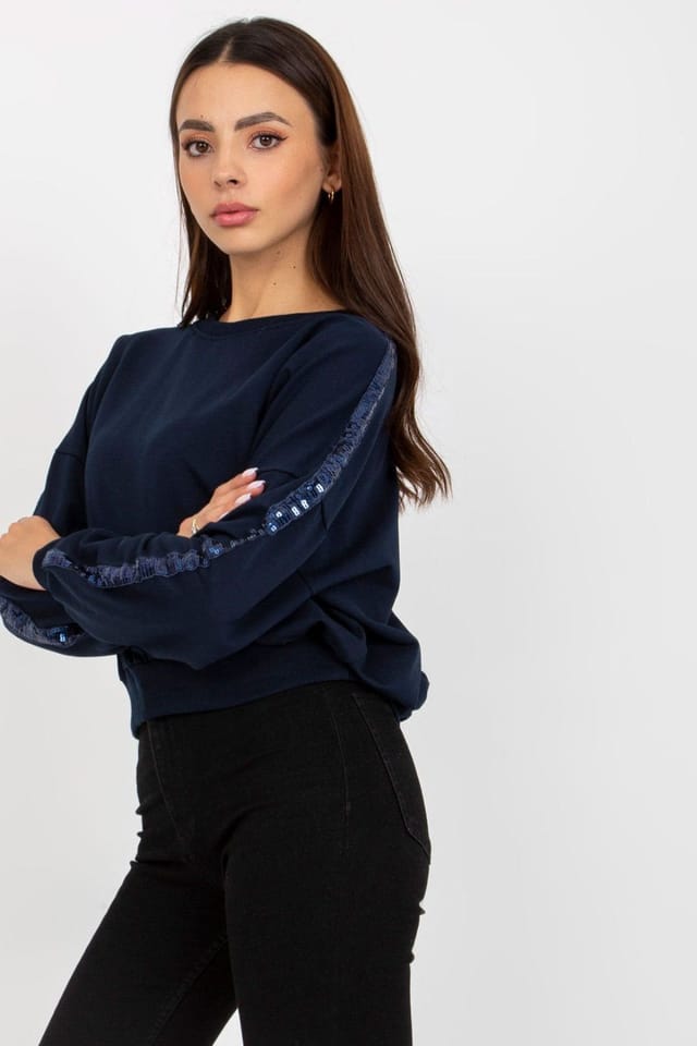 Love Lace Love Lace Women's Long Sleeve Sequin Cuff Blouse in Blue - 2