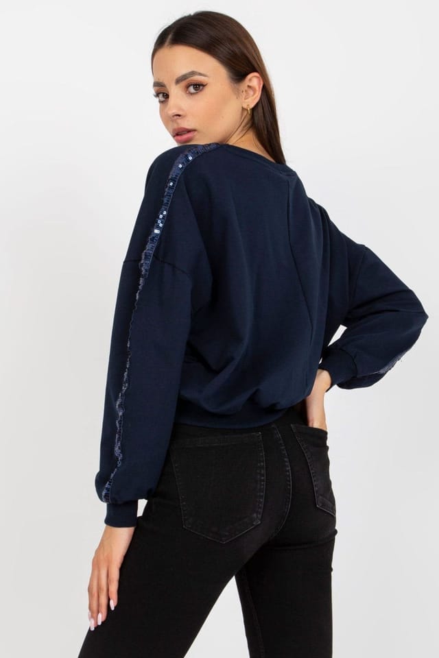 Love Lace Love Lace Women's Long Sleeve Sequin Cuff Blouse in Blue - 3