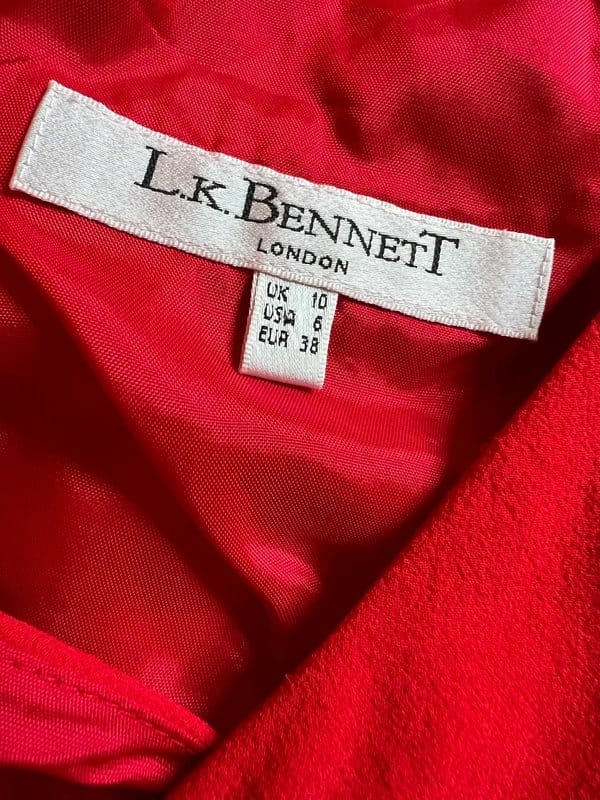 LK Bennett LK Bennett Womens Red Silk Rhinestone Sleeveless V Neck Occasion Dress UK 10 - 1