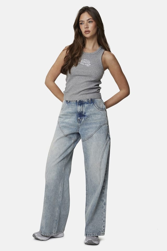 Good For Nothing Good For Nothing Women's Baggy Fit Suture Denim Jean in Blue - 3