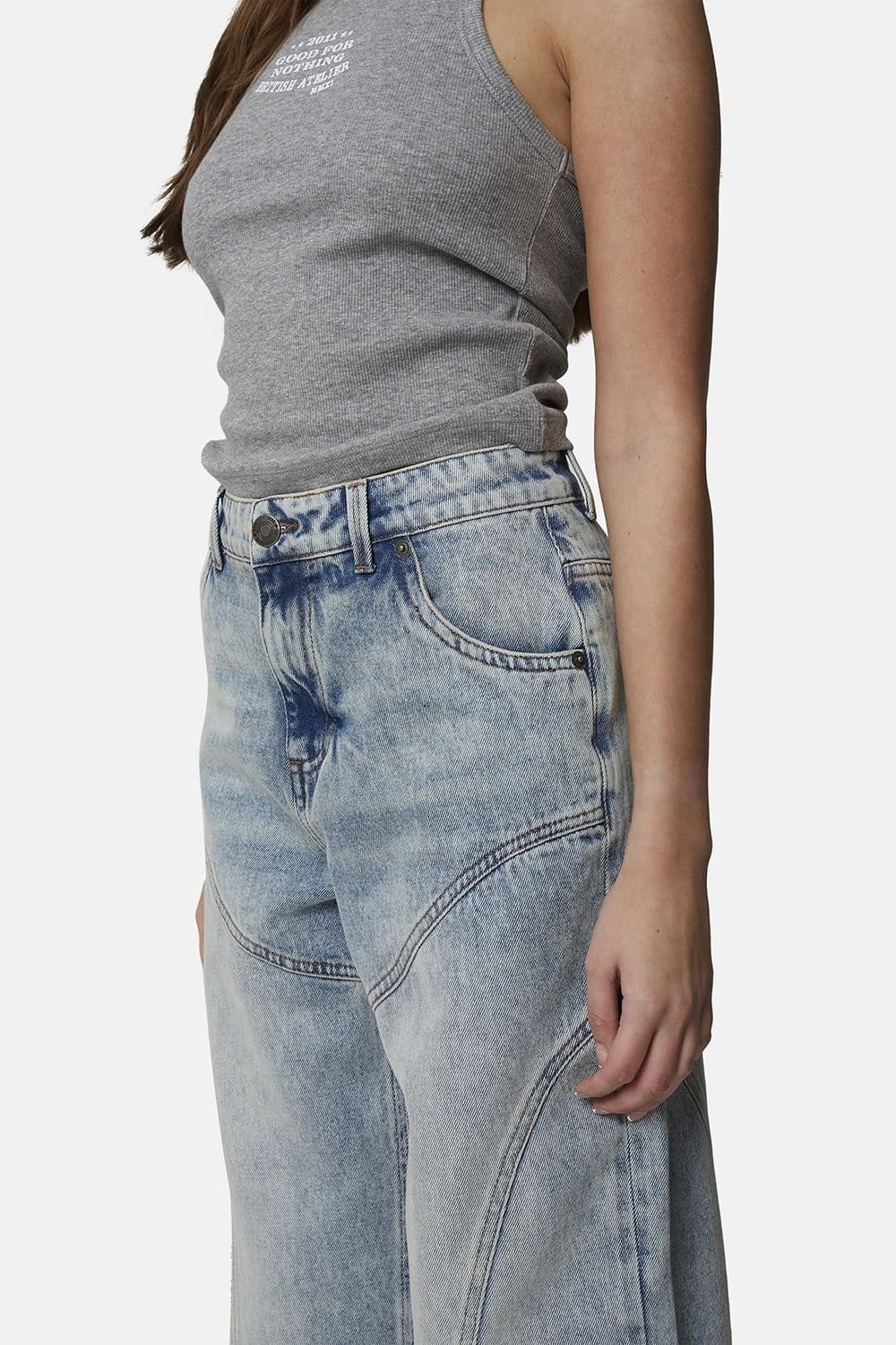 Good For Nothing Good For Nothing Women's Baggy Fit Suture Denim Jean in Blue - 4