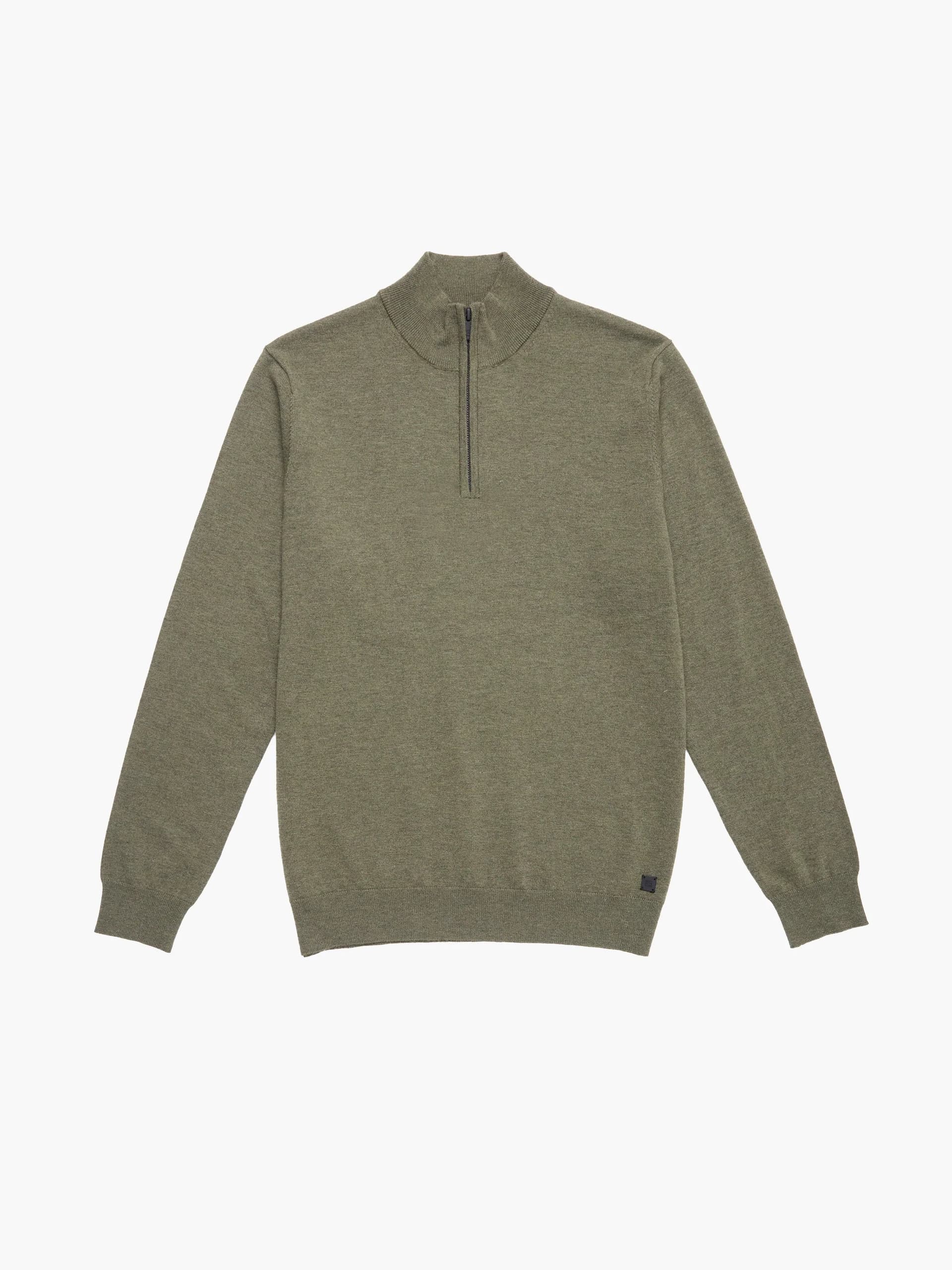 French Connection Half Zip Knitted Jumper Olive Green