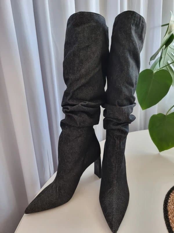 Bershka Bershka womens denim pointed toe knee length heels boots