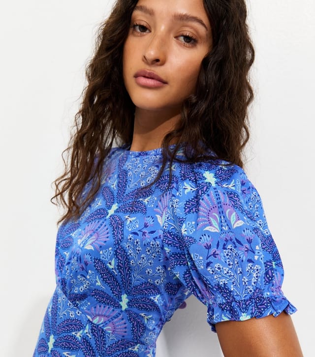 New Look Women's Blue Tropical Print Crepe Short Sleeve Midi Dress New Look - 2