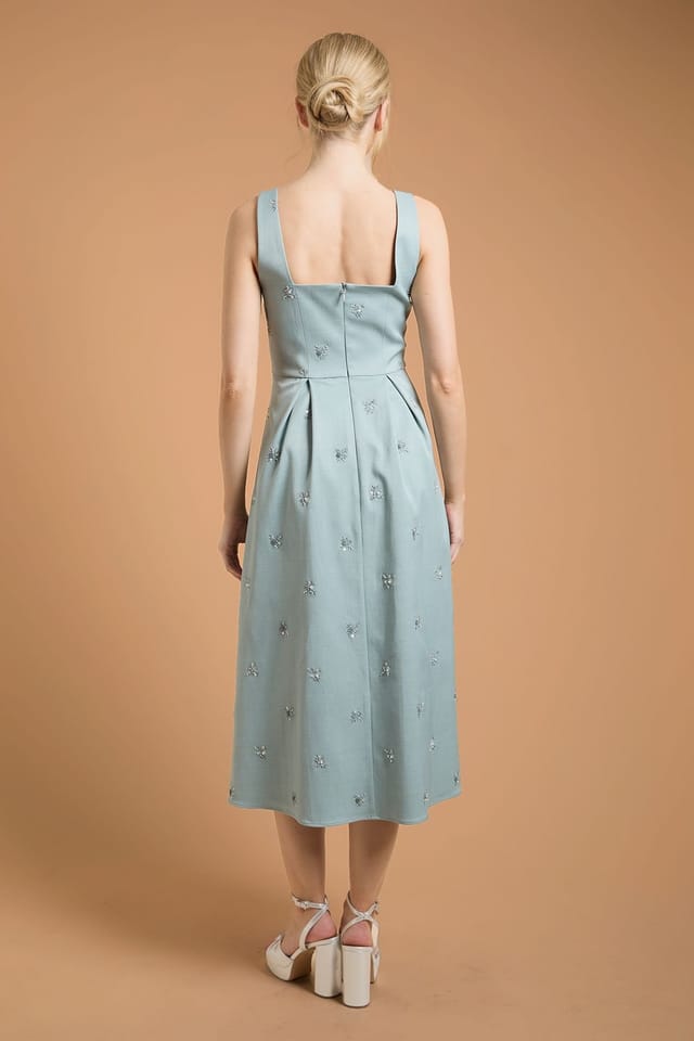 Oasis Oasis Women's Embellished Sweetheart Midi Dress in Cornflower Blue - 3
