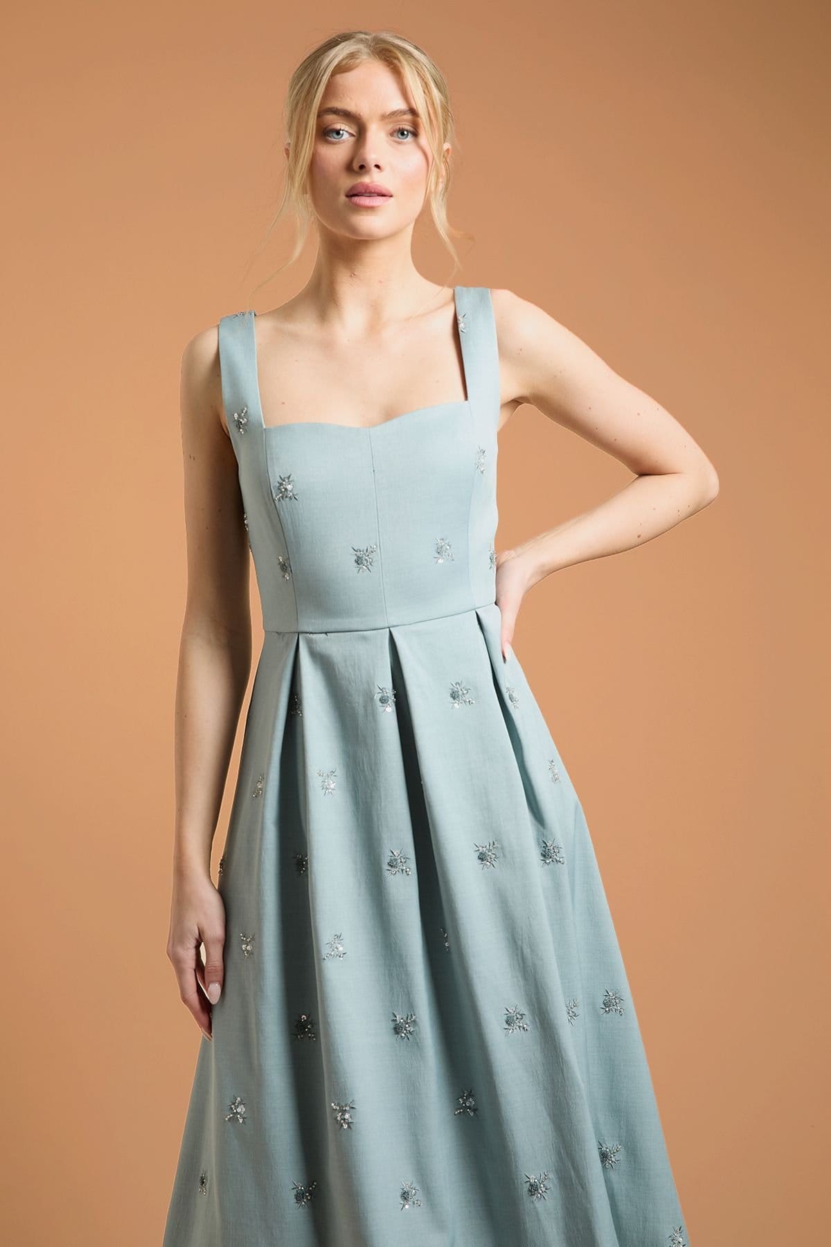 Oasis Oasis Women's Embellished Sweetheart Midi Dress in Cornflower Blue - 4