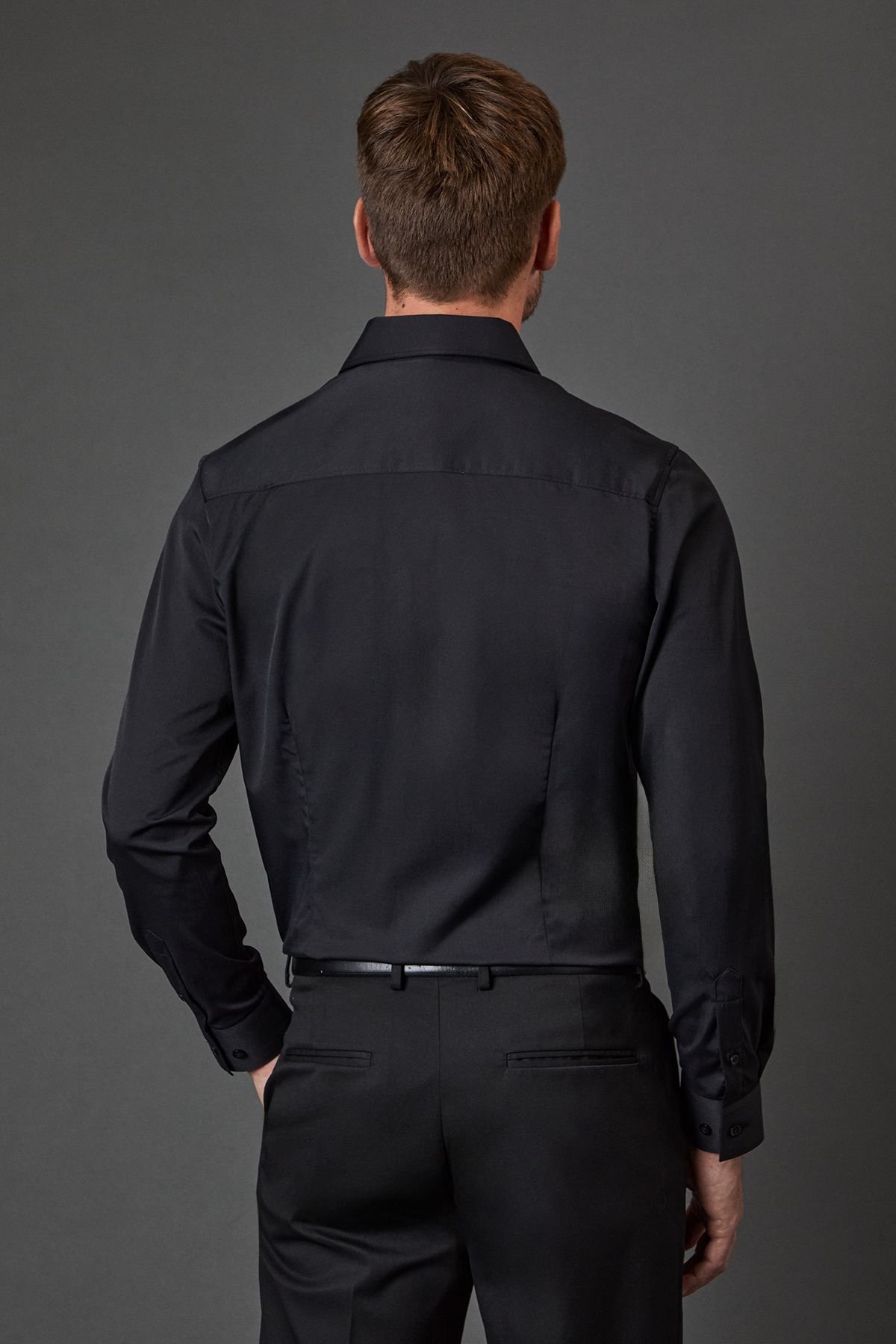 Burton Burton Men's Black Skinny Fit Long Sleeve Easy Iron Shirt - 3