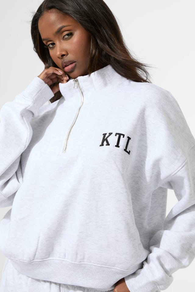 Kaiia Kaiia KTL Logo Oversized Quarter Zip Sweatshirt Light Grey Marl - 2
