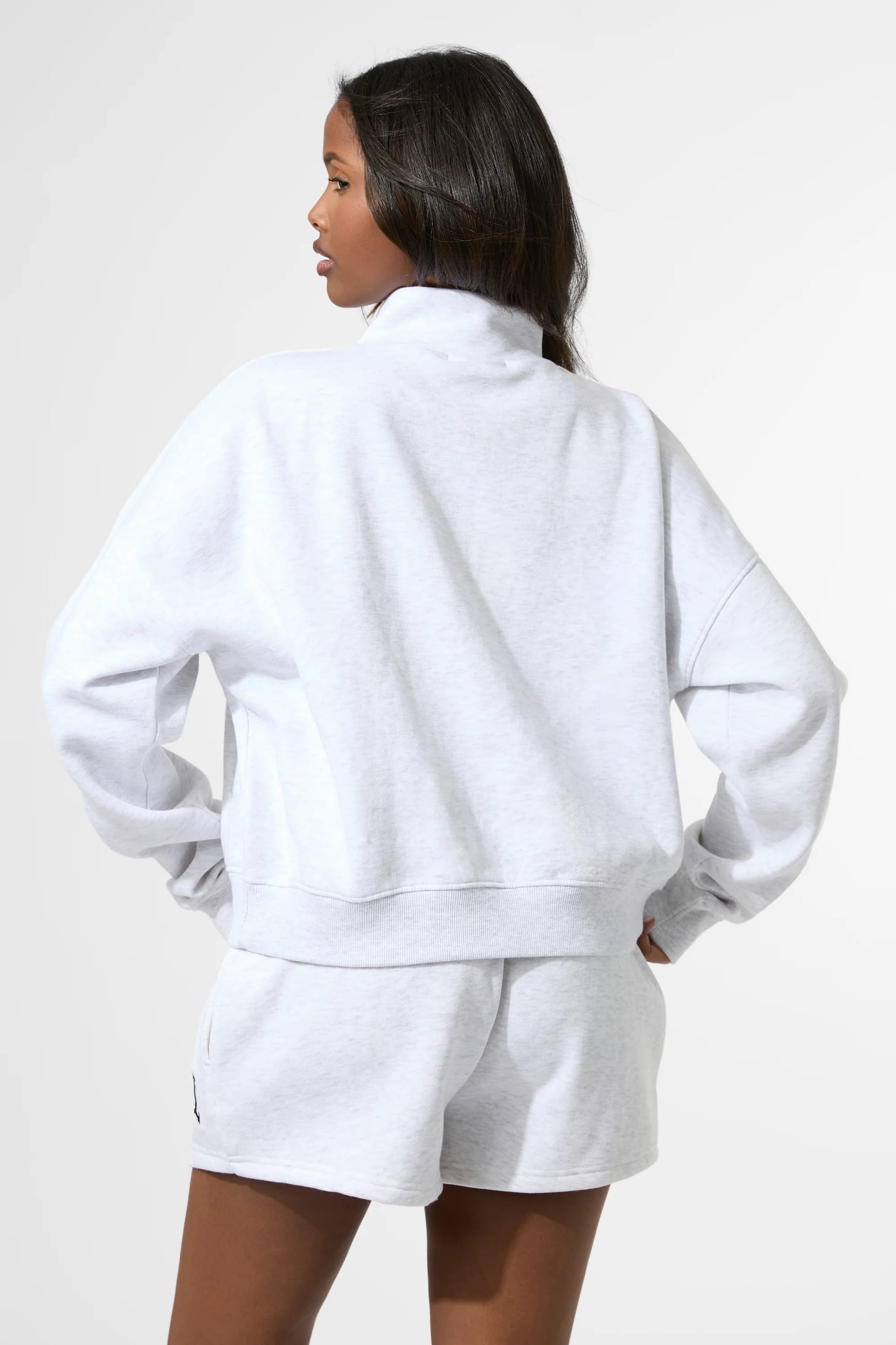 Kaiia Kaiia KTL Logo Oversized Quarter Zip Sweatshirt Light Grey Marl - 4