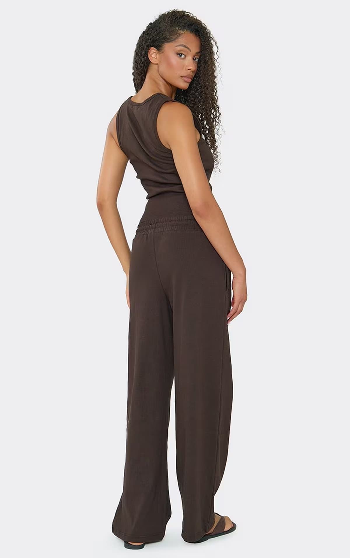 EGO Mid Rise Straight Leg Joggers In Chocolate Brown Ribbed, Women's Size UK 6