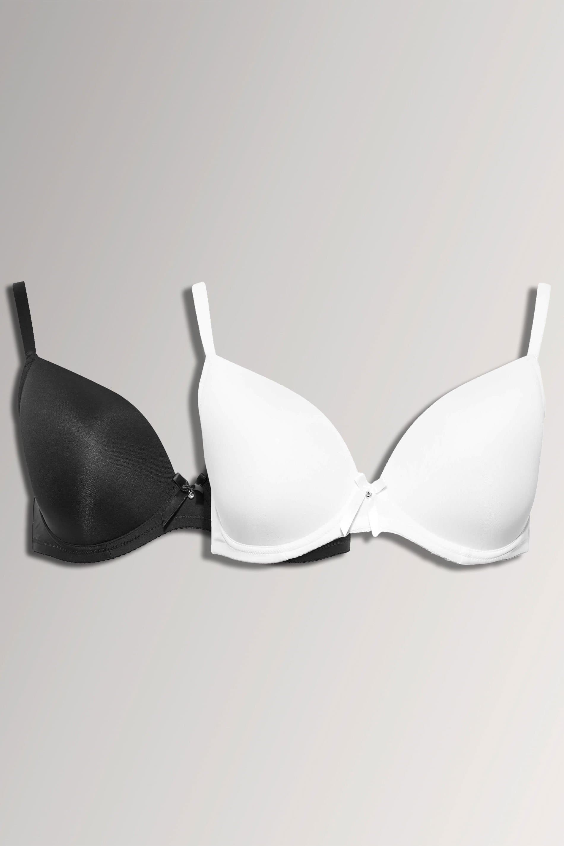 Yours 2 Pack Plus Size White & Black Plunge Microfibre Bras