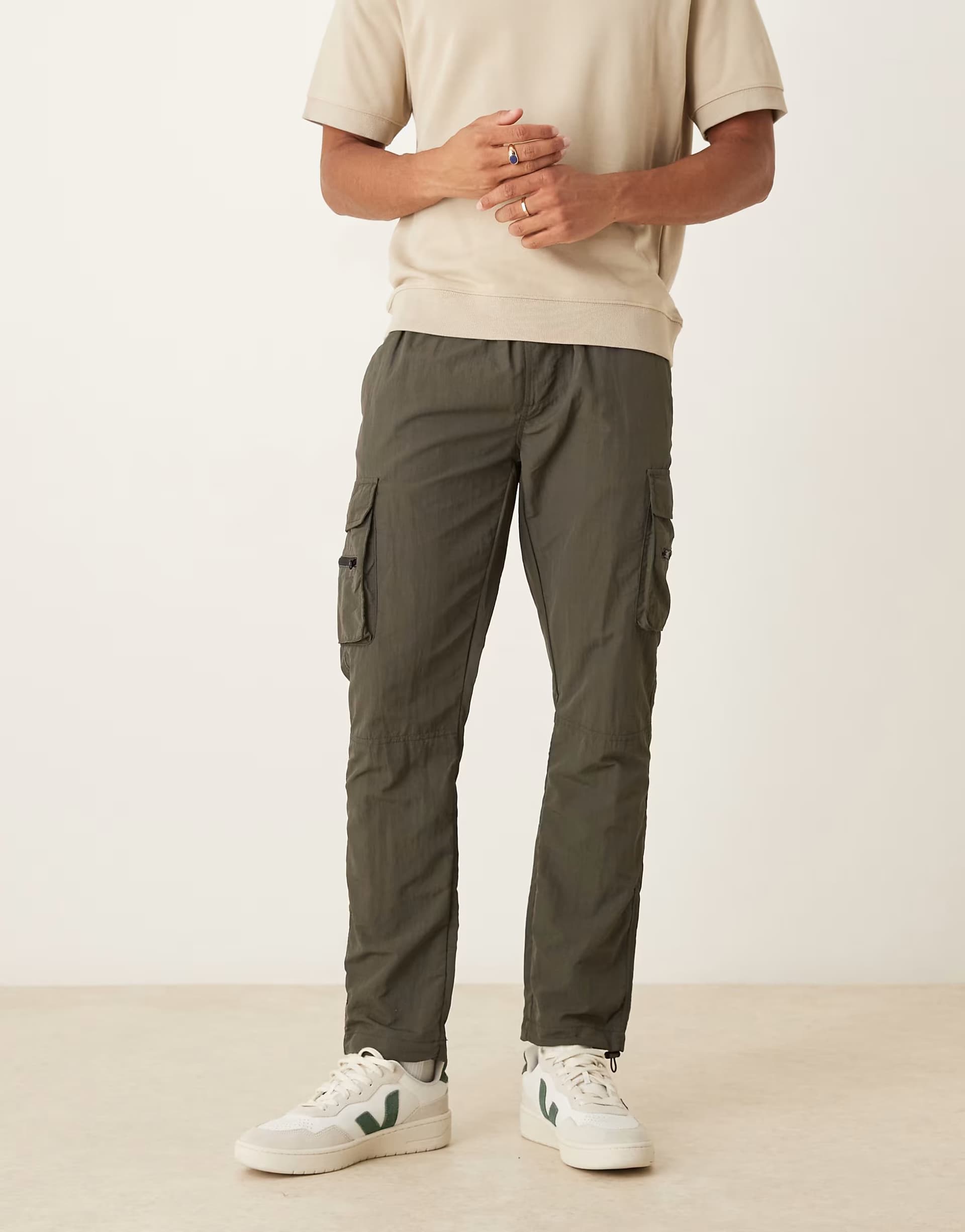 ASOS Brave Soul Elasticated waist cargo style trousers in khaki