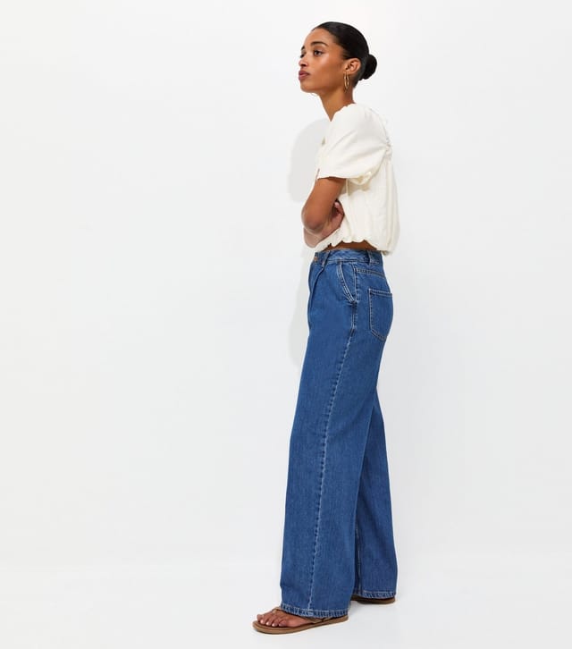 New Look Women's Blue Pleated Wide Leg Jeans New Look - 2
