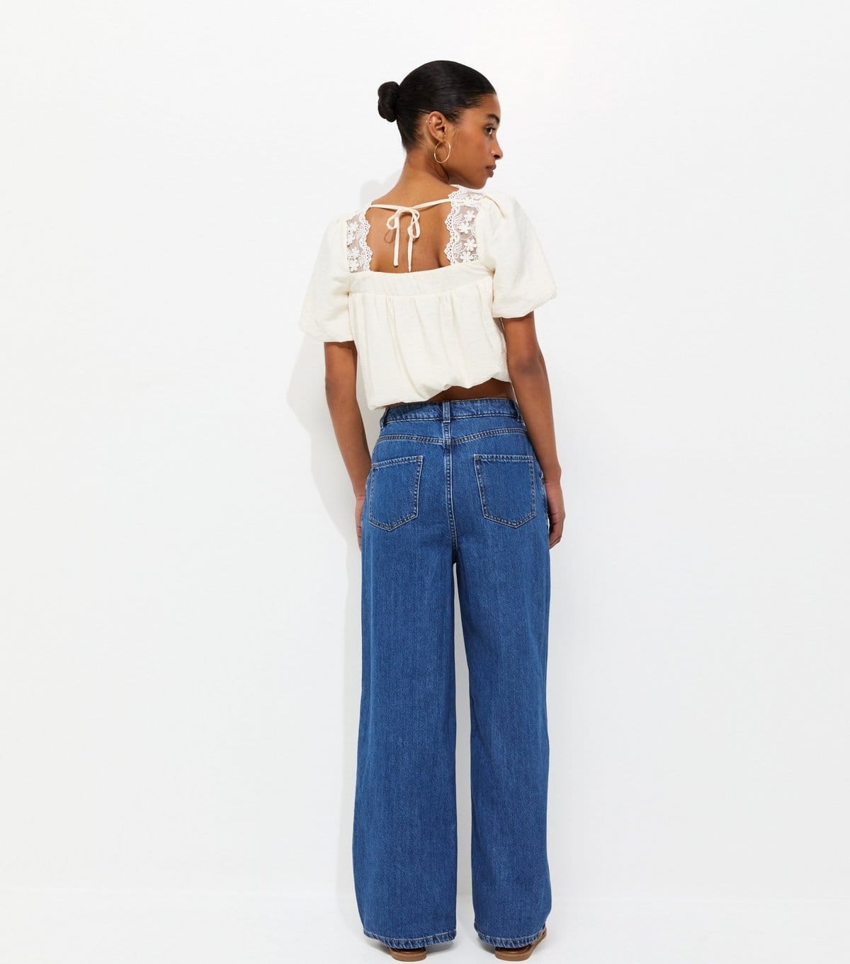 New Look Women's Blue Pleated Wide Leg Jeans New Look - 4