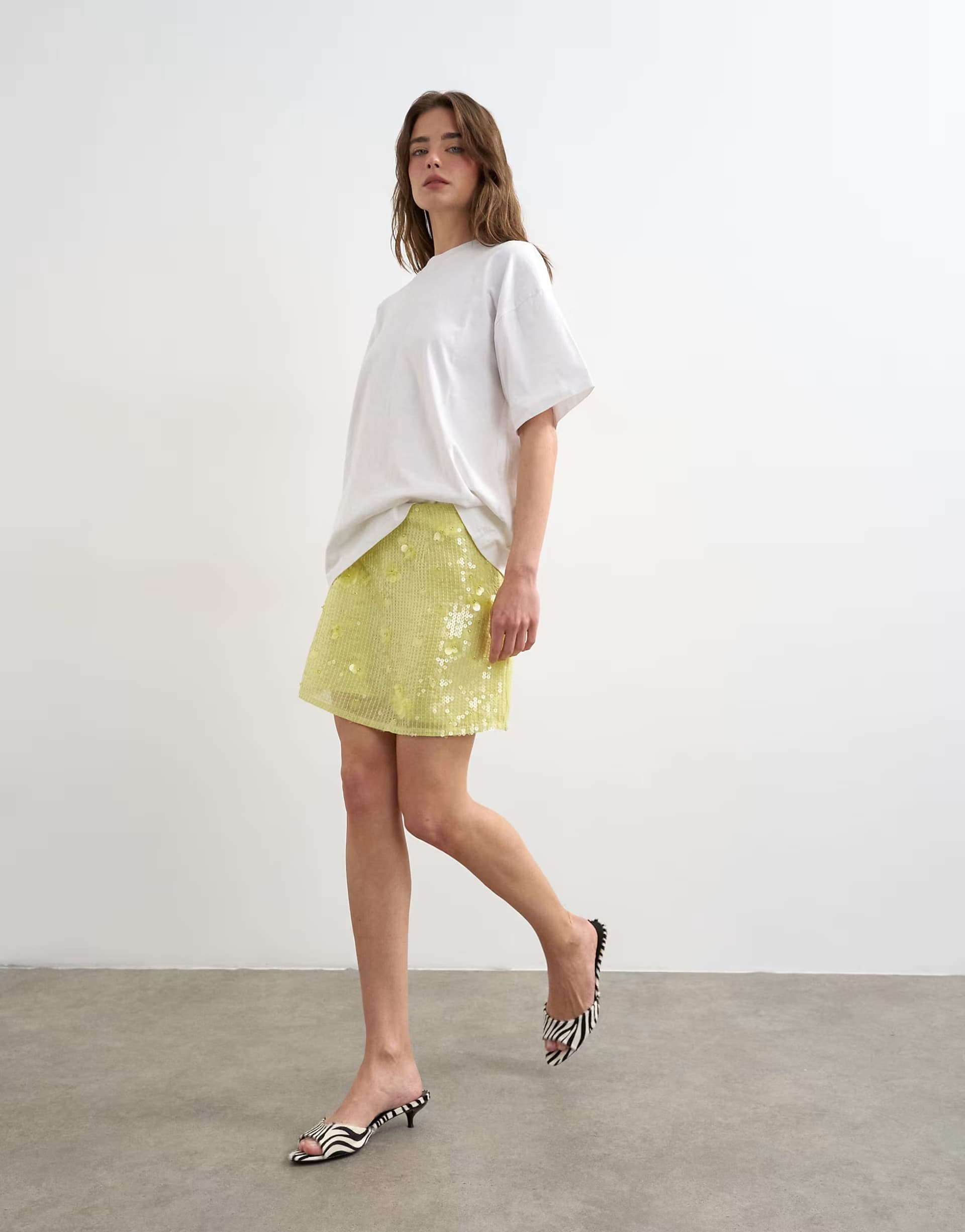 ASOS Topshop floral sequin mini skirt with tie sides in yellow