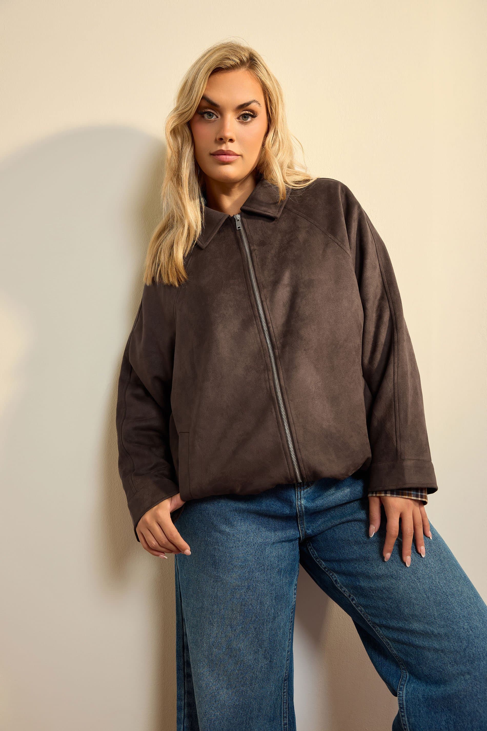 Yours Plus Size Chocolate Brown Suedette Bomber Jacket