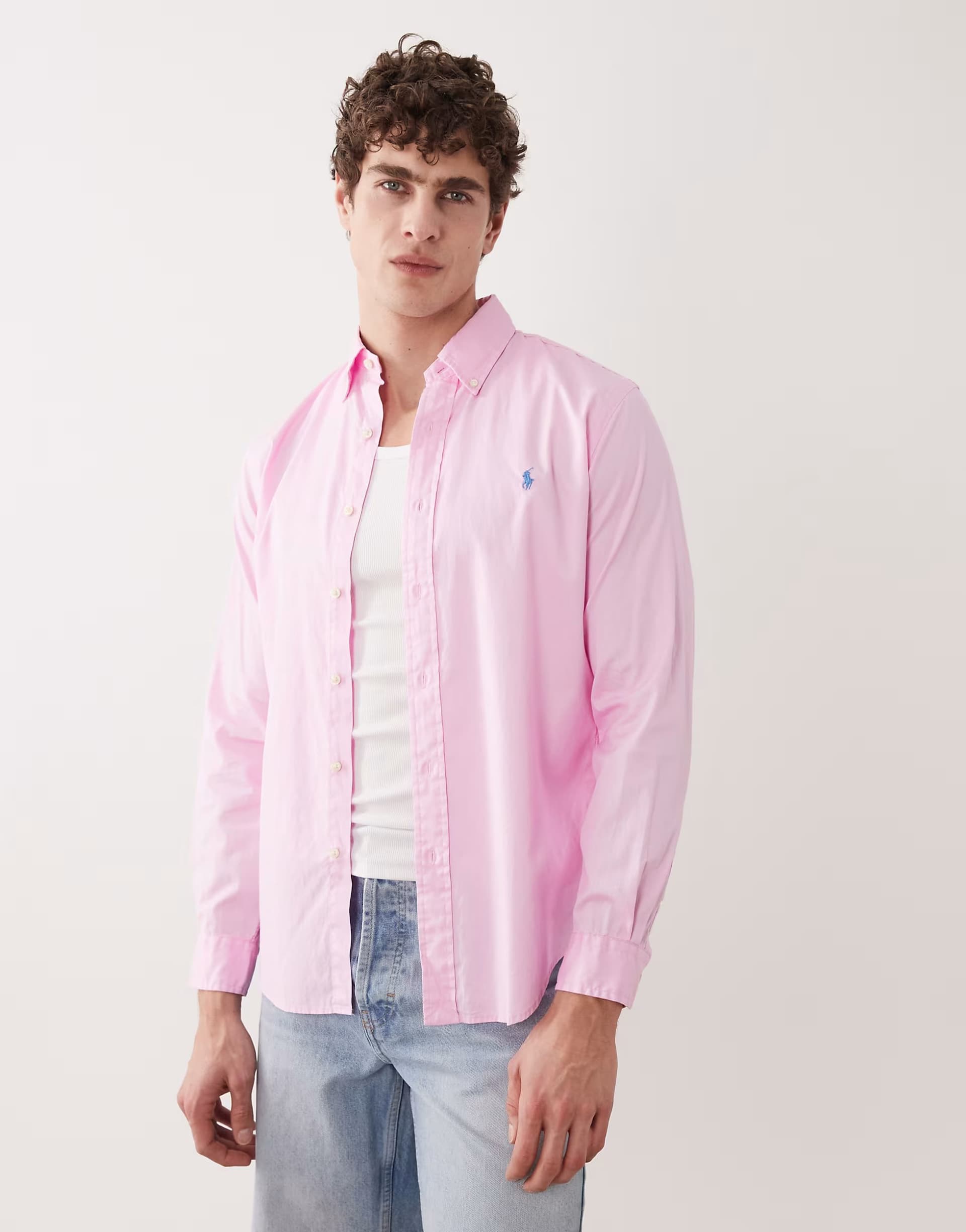 ASOS Polo Ralph Lauren icon logo long sleeve shirt in pink