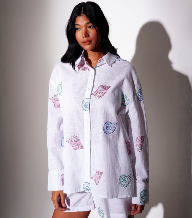 South Beach Women's Multicoloured Cotton Embroidered Shell Beach Shirt South Beach New Look - 2