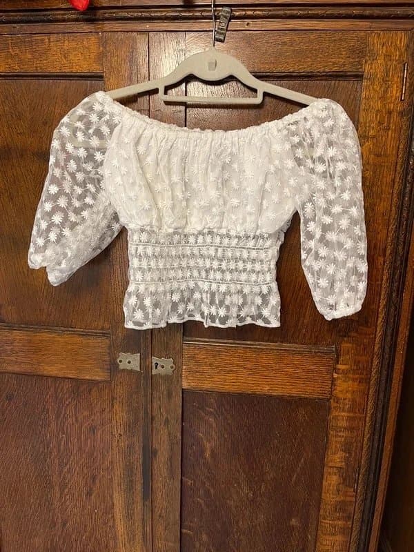 ASOS ASOS White Floral Top Puff Sleeve Size Small