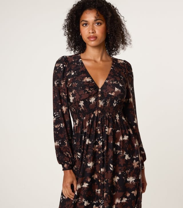 Blue Vanilla Women's Brown Leaf Print Midi Dress Blue Vanilla New Look - 2