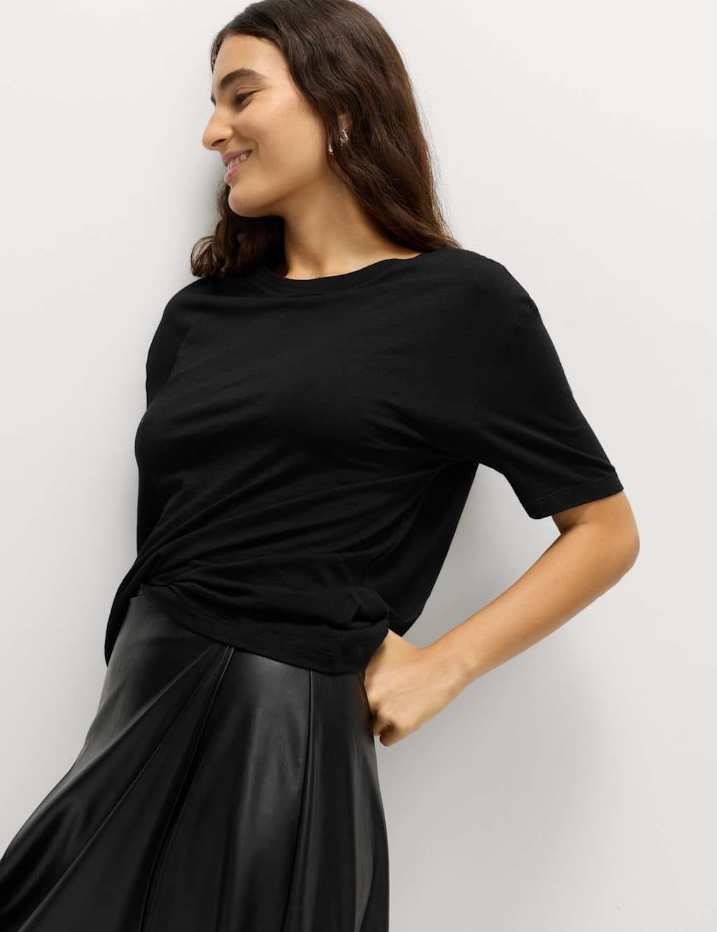 Marks & Spencer M&S Cotton Modal Relaxed T-Shirt Black