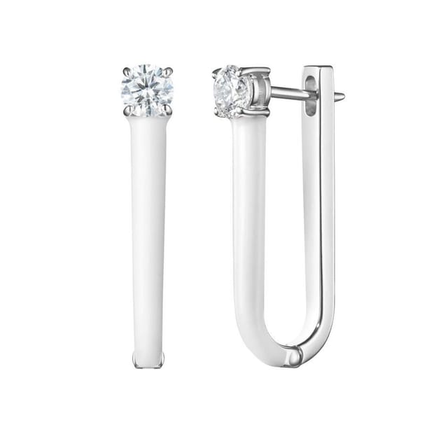 Gold Trip Gold Trip Women's White Enamel U Hoop Earrings in Silver - 2