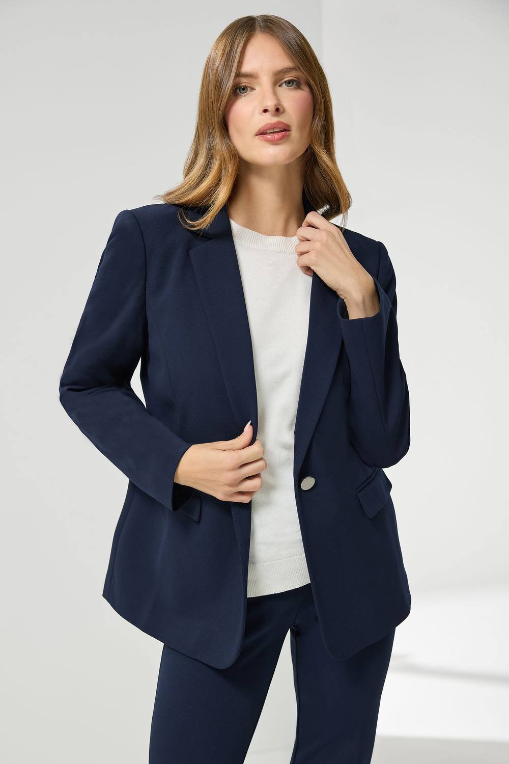 M&Co M&Co Women's Button Front Tailored Blazer in Mid Navy - 2
