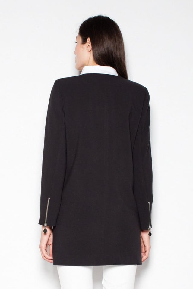 Love Lace Love Lace Women's Straight Zip Coat with Slit & Pocket Detail in Black - 3