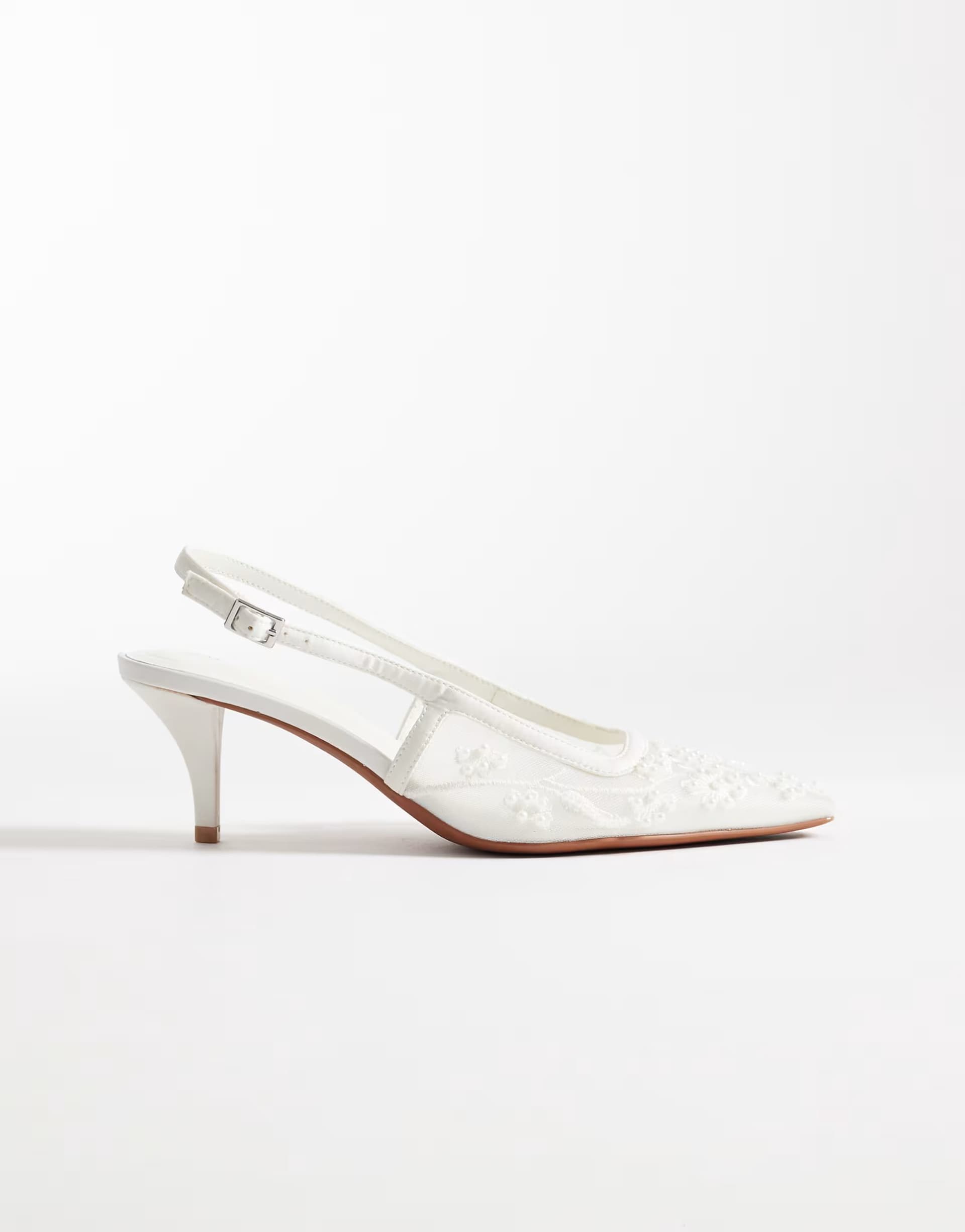 ASOS ASOS DESIGN Soulmate beaded slingback toe kitten heels in ivory mesh