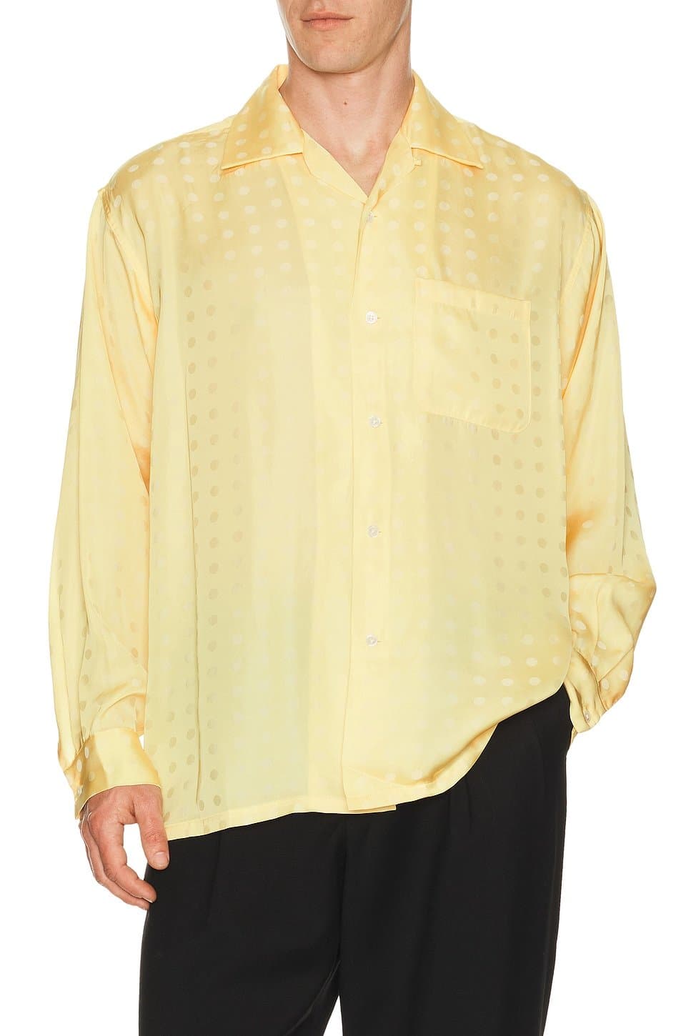 revolve Revolve Open Collar Cupro Dot Pattern Shirt in Yellow